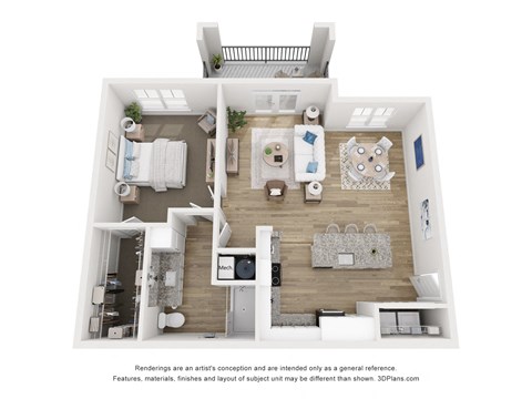 Floor plan for 1 bed, 1 bath, 874 sqft